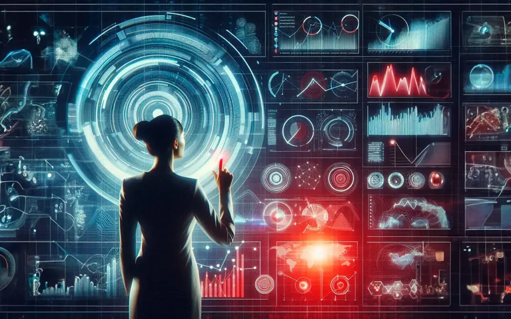 A woman looking at a screen full of data and graphs deciding where to investo showing the service of Investor Lists